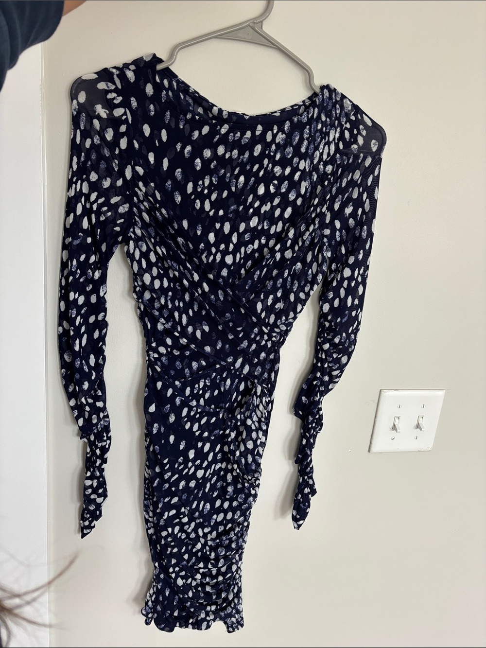 Free People Navy Blue and White Printed Mini Wrap Dress